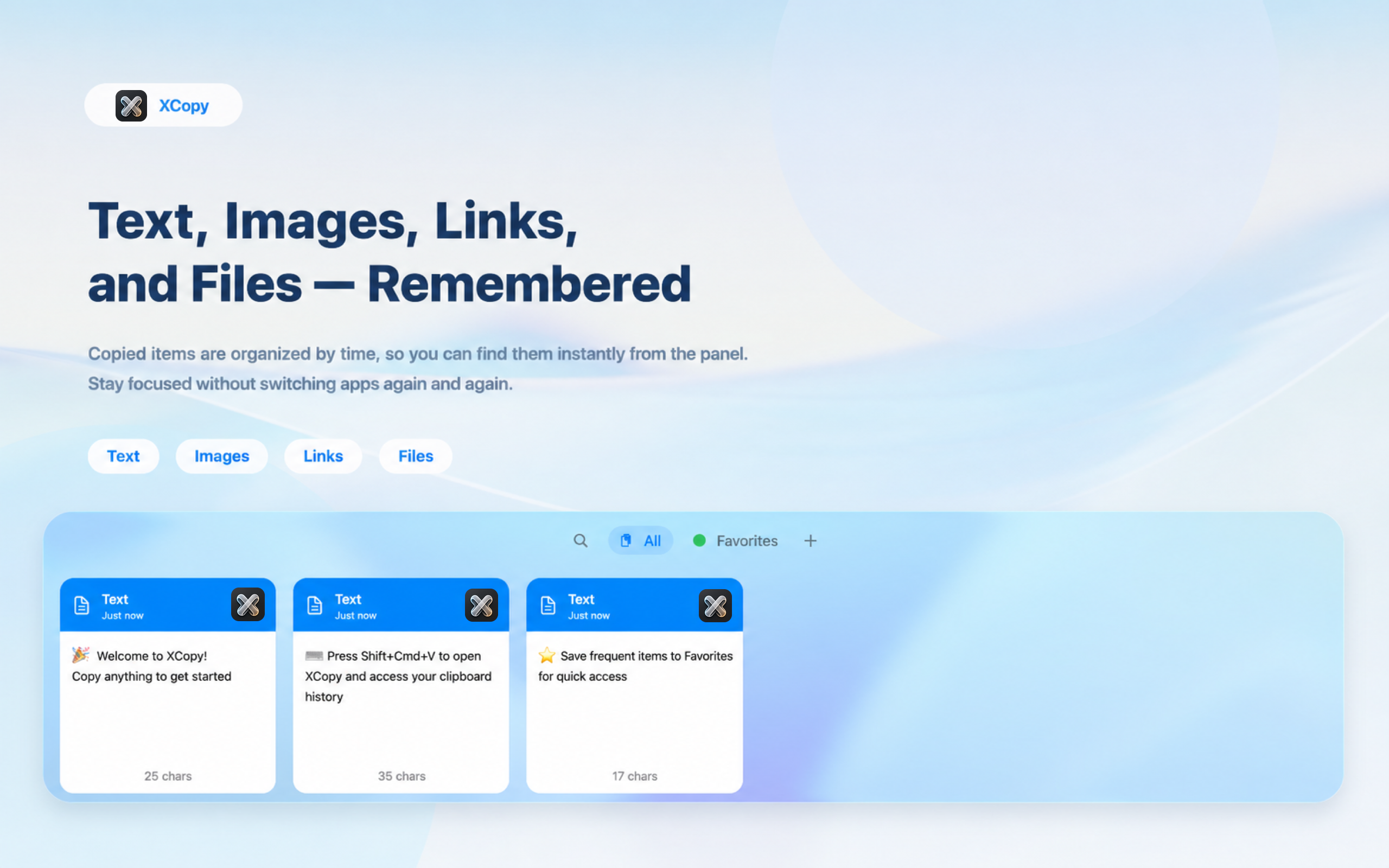 XCopy English search and filter screenshot
